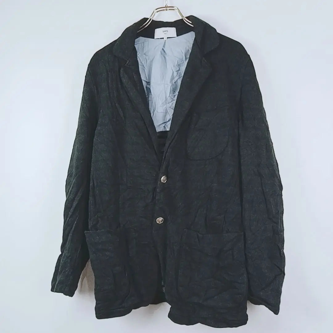 [SHIPS] Black cotton jacket border pattern L Length 70 | 【SHIPS】黒のコットンジャケット　ボーダー柄　L　着丈70