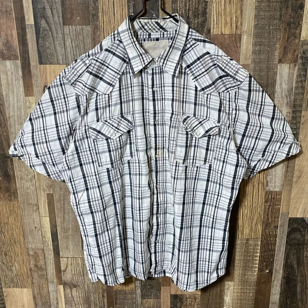 Check American casual white gray XL men's USA vintage shirt short sleeve