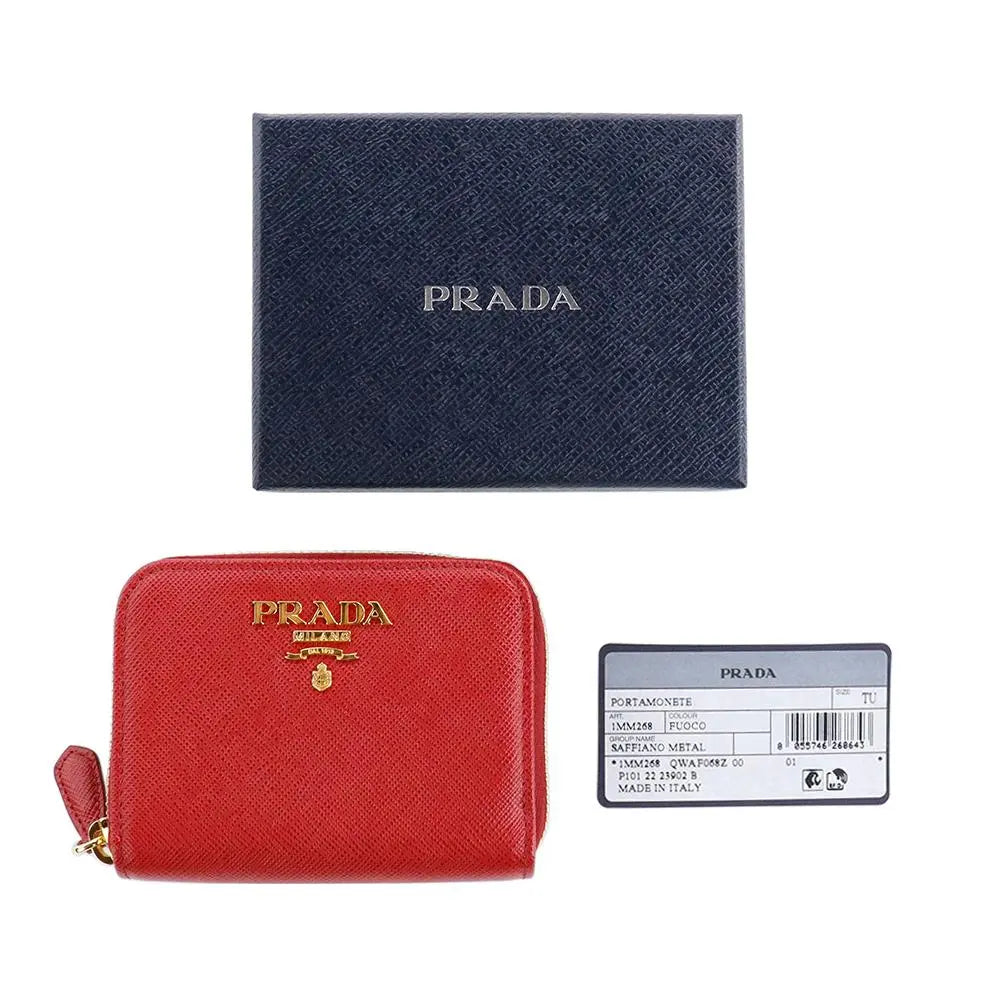 Prada Wallet Coin Case Round Zip Zip Foco Rouge Red