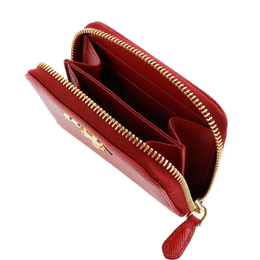 Prada Wallet Coin Case Round Zip Zip Foco Rouge Red