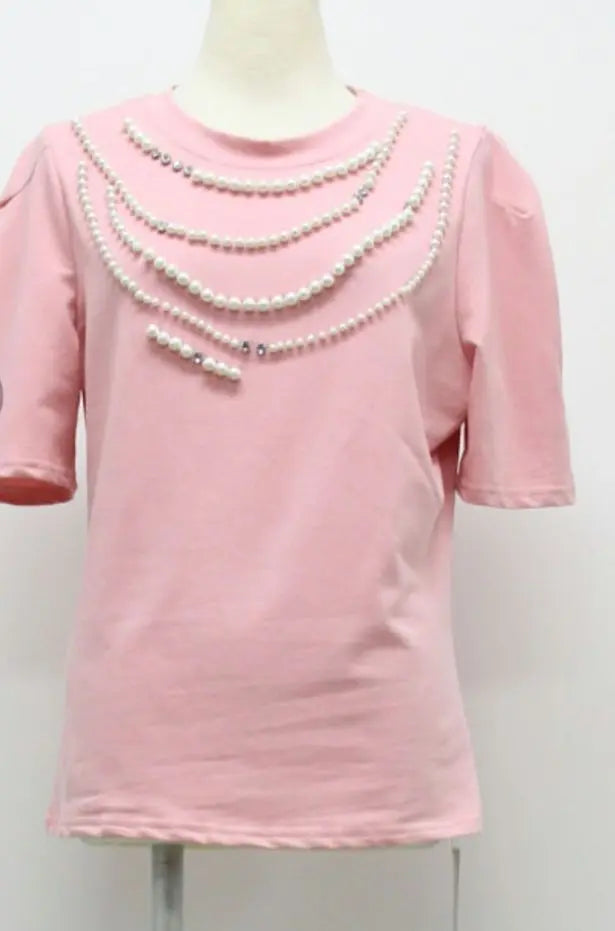 New Arrivals Only a few left, pullover with pearl motif, pink, M-L, new