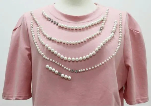 New Arrivals Only a few left, pullover with pearl motif, pink, M-L, new