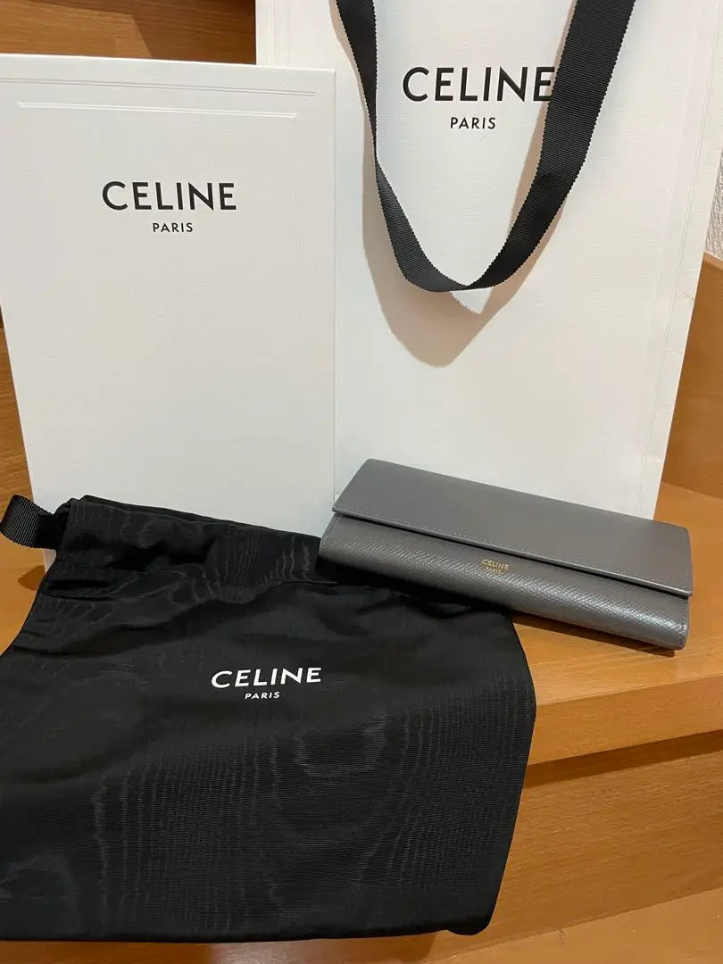 CELINE Gray Long Wallet with Storage Bag