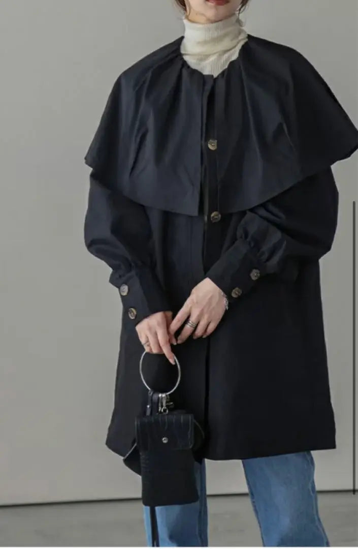 Short trench coat outer cape No color volume sleeve | ショートトレンチコート アウター ケープ ノーカラー ボリューム袖