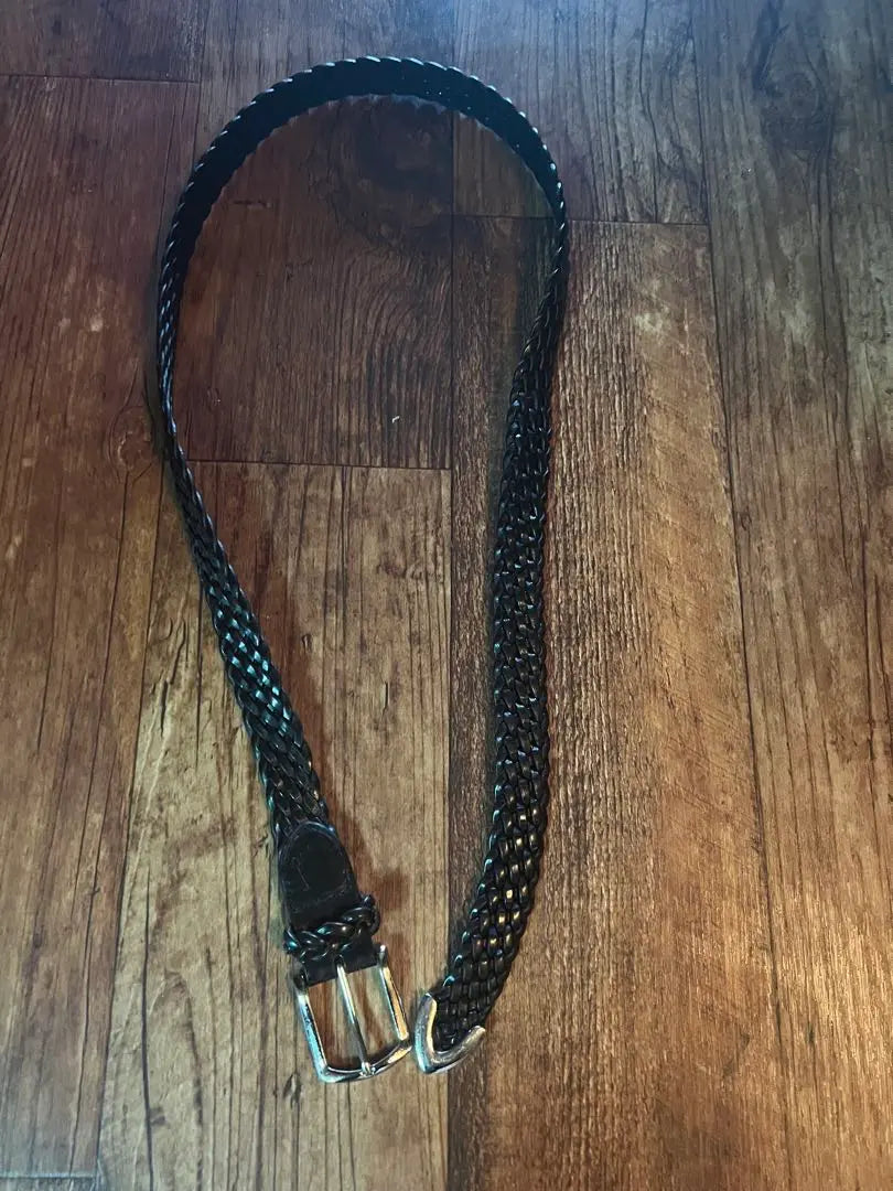 Green Label Relaxing Black Leather Braided Belt