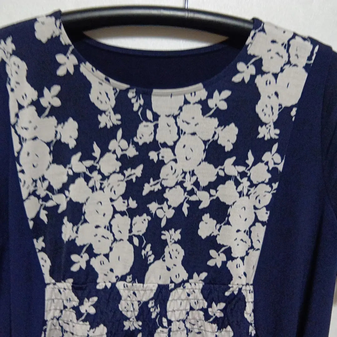 Navy/White Flower Print Short Sleeve Tunic M~L