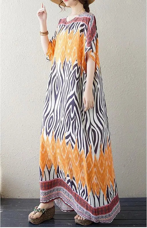 Large size women's long dress, spring/summer, autumn, new, short sleeves, loose