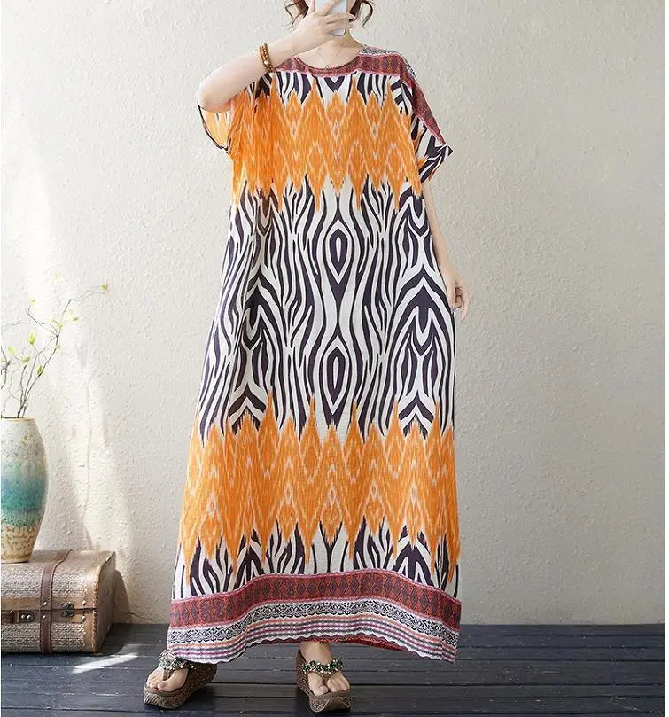 Large size women's long dress, spring/summer, autumn, new, short sleeves, loose