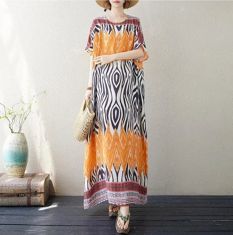 Large size women's long dress, spring/summer, autumn, new, short sleeves, loose