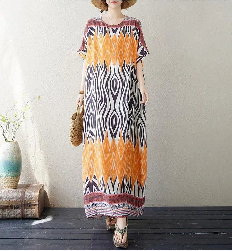 Large size women's long dress, spring/summer, autumn, new, short sleeves, loose