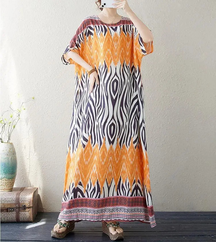 Large size women's long dress, spring/summer, autumn, new, short sleeves, loose