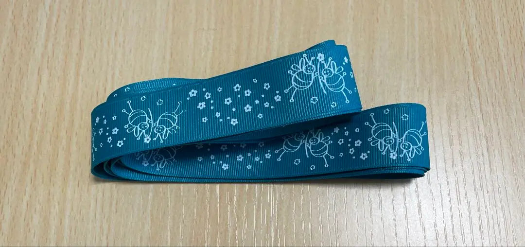 Blue flower and insect print ribbon approx. 2.5cm wide ✖️ approx. 2m