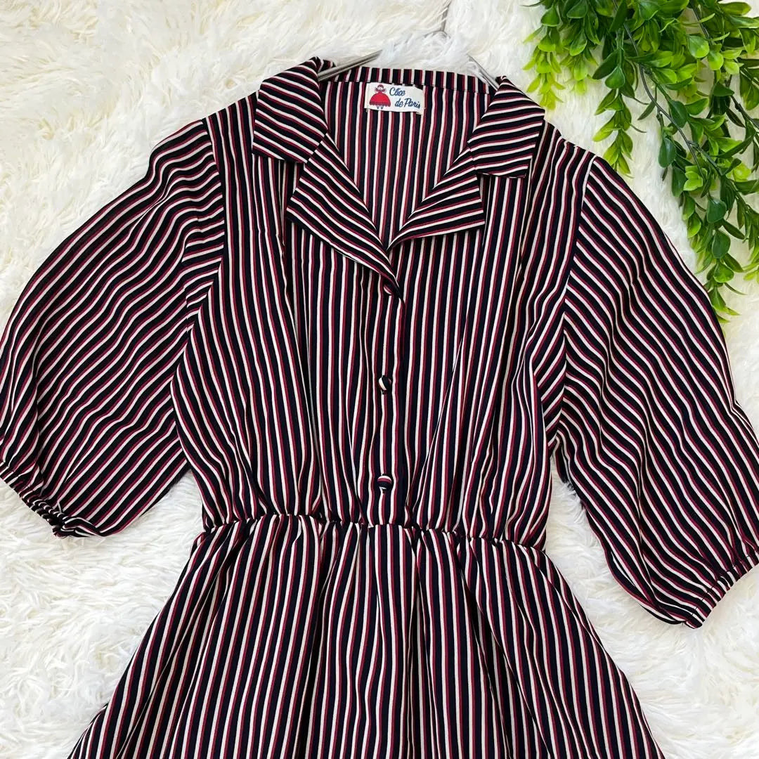 2866 [Cliché de Paris] Beautiful condition/Striped shirt dress/Size M