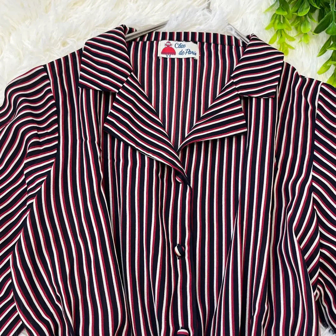 2866 [Cliché de Paris] Beautiful condition/Striped shirt dress/Size M