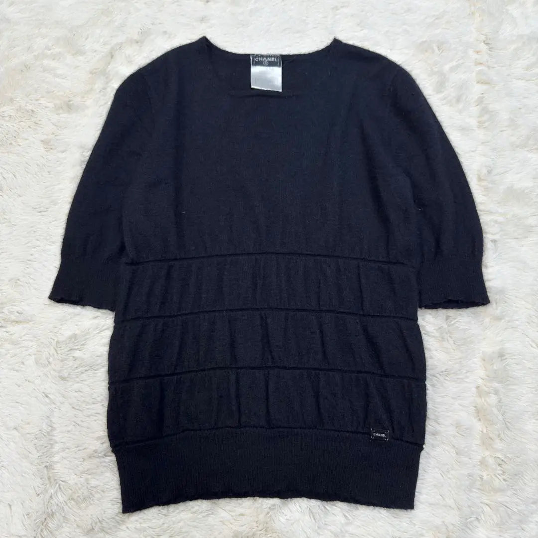 ⭐️Rare⭐️Chanel Cashmere Knit Shirt Plate Logo Black 38