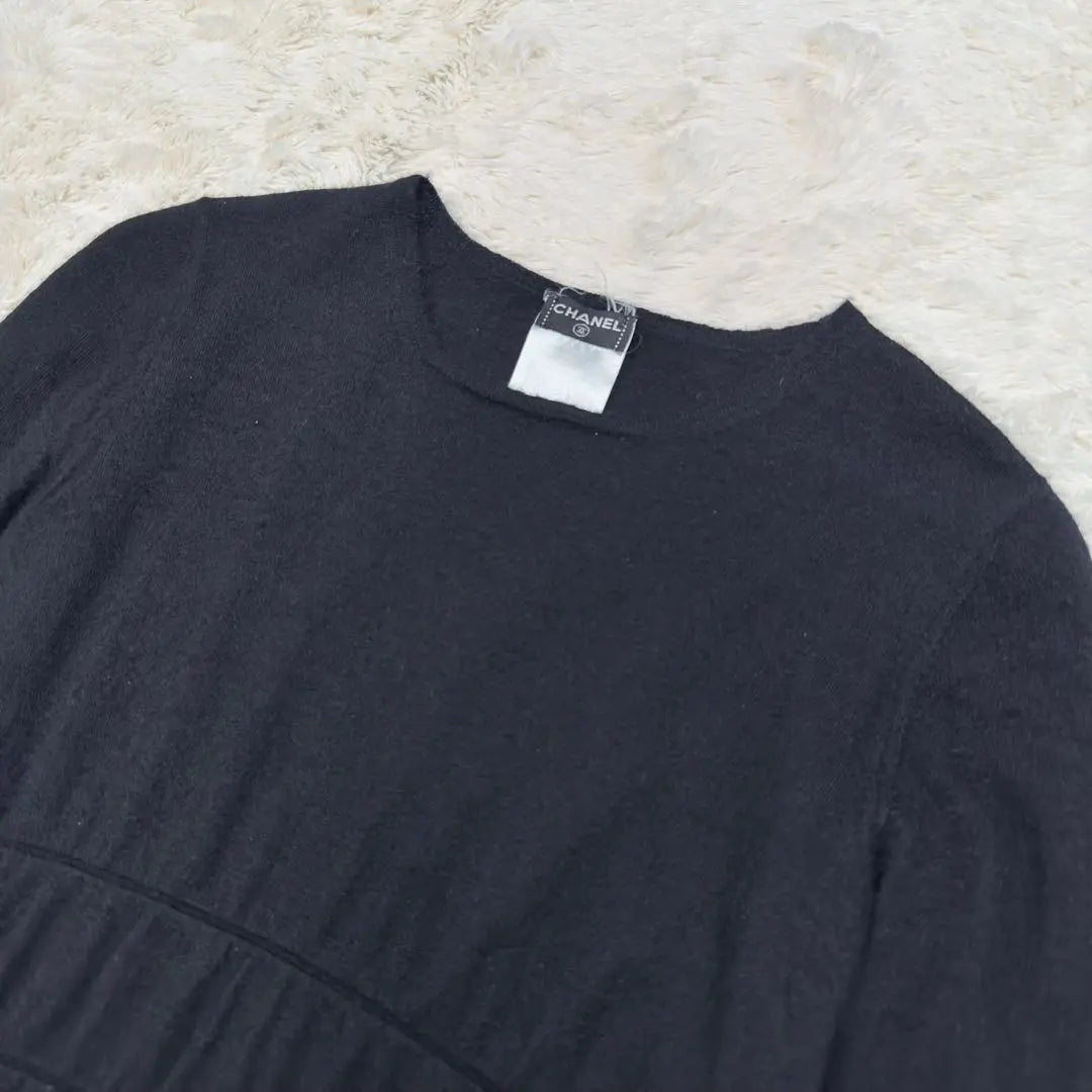 ⭐️Rare⭐️Chanel Cashmere Knit Shirt Plate Logo Black 38