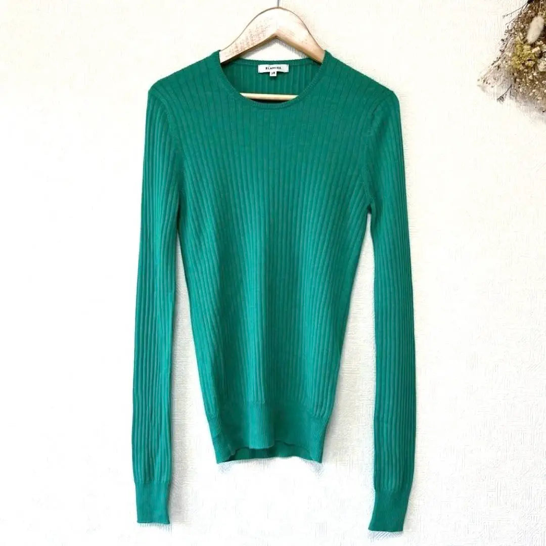 BLAMINK Cashmere Silk 18G Ribbed Crew Neck Knit Green