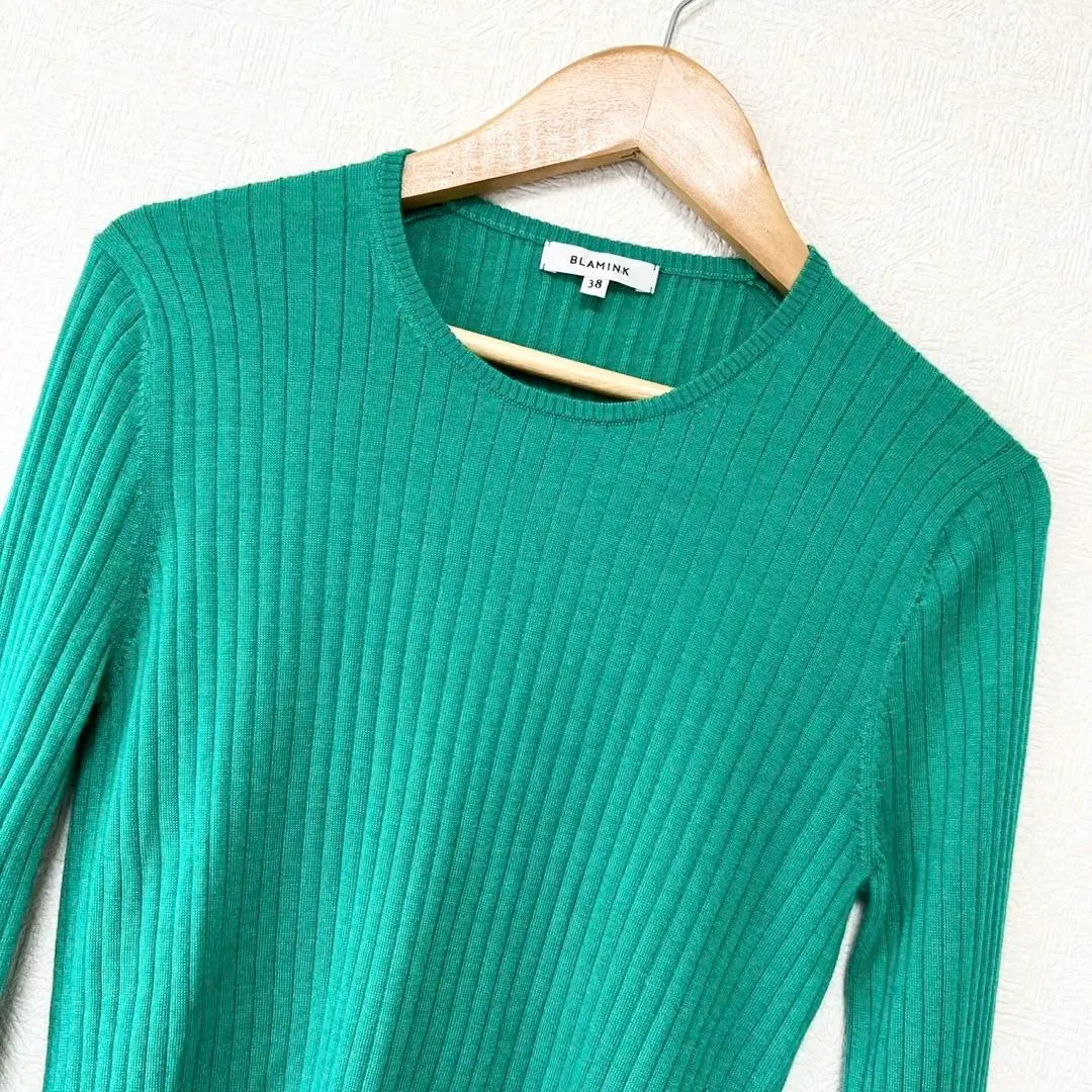 BLAMINK Cashmere Silk 18G Ribbed Crew Neck Knit Green