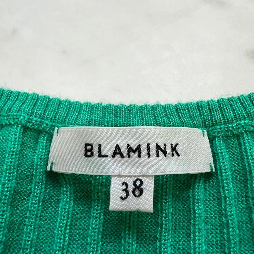 BLAMINK Cashmere Silk 18G Ribbed Crew Neck Knit Green