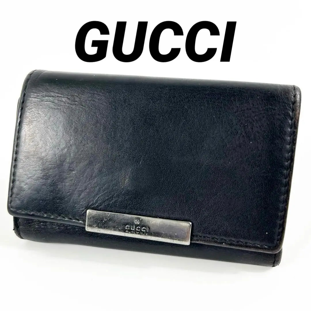 [Buen estado] Estuche para llaves de cuero con placa del logotipo de GUCCI, 5 filas, estilo vintage para hombre