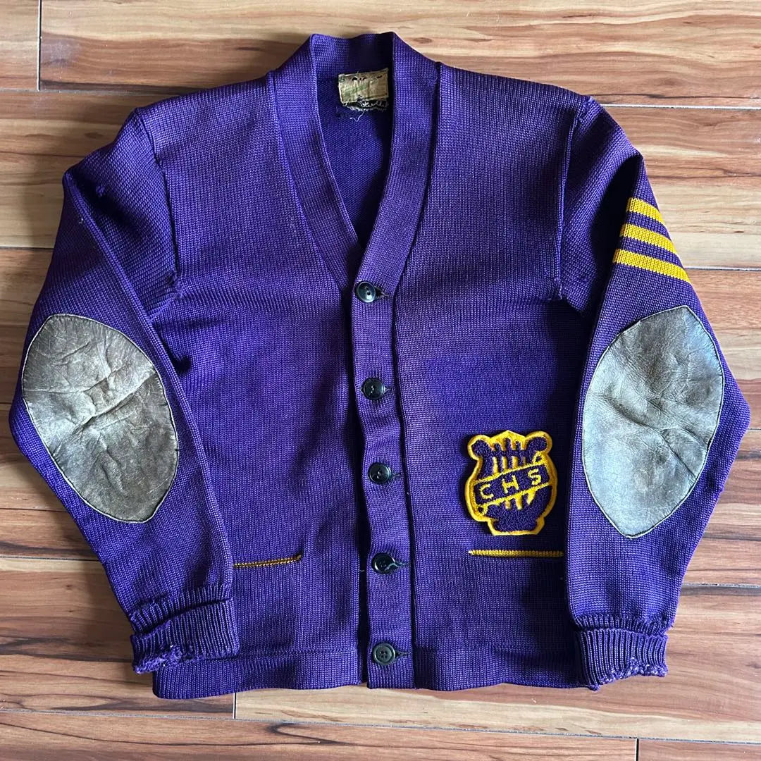 50s purple wool lettered cardigan vintage