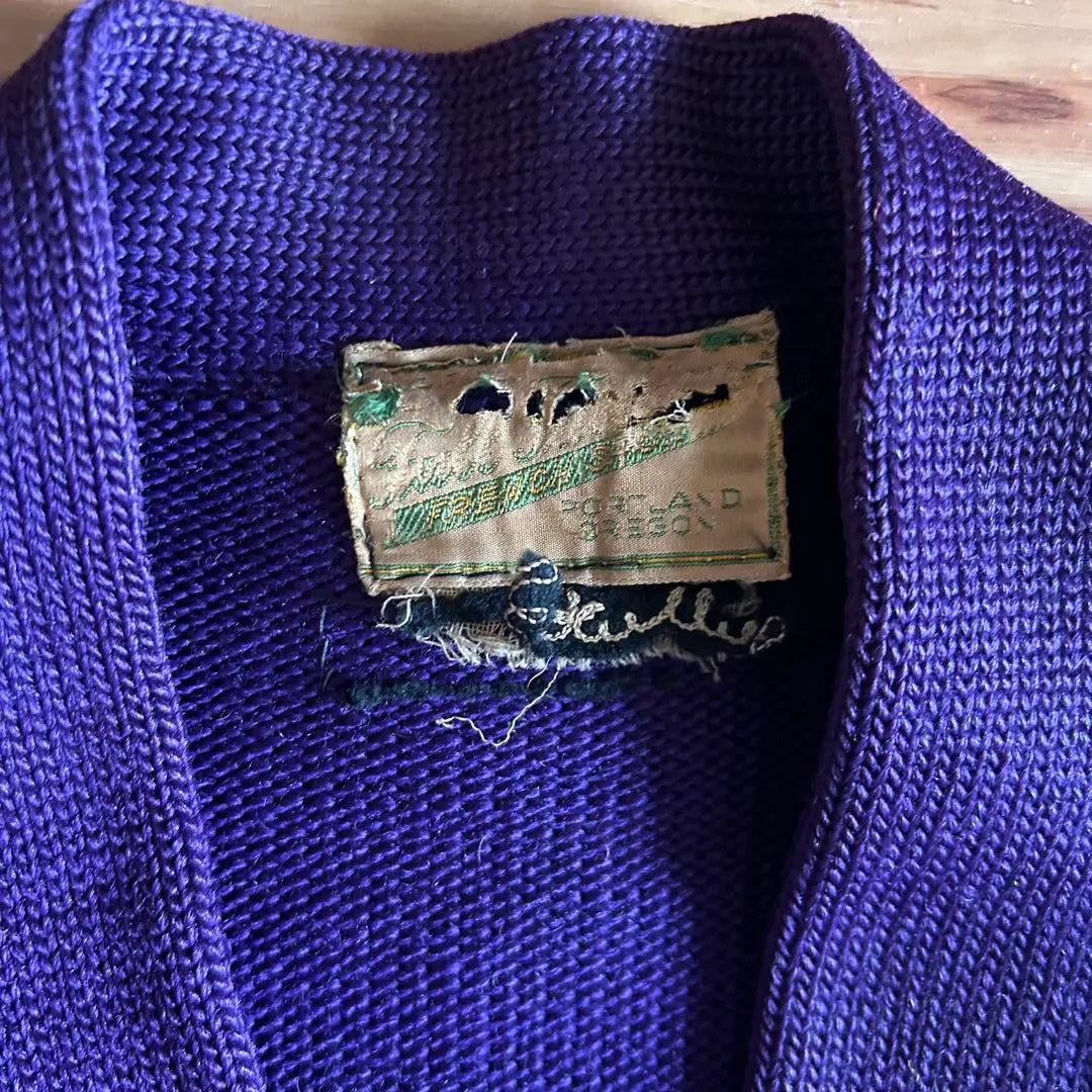 50s purple wool lettered cardigan vintage