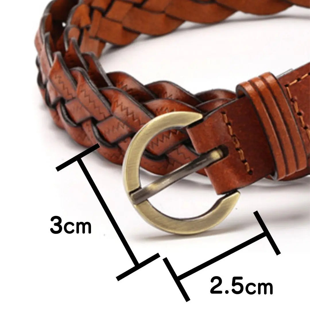 Women's Belt Brown Knitted Belt Genuine Leather Jeans Casual Denim