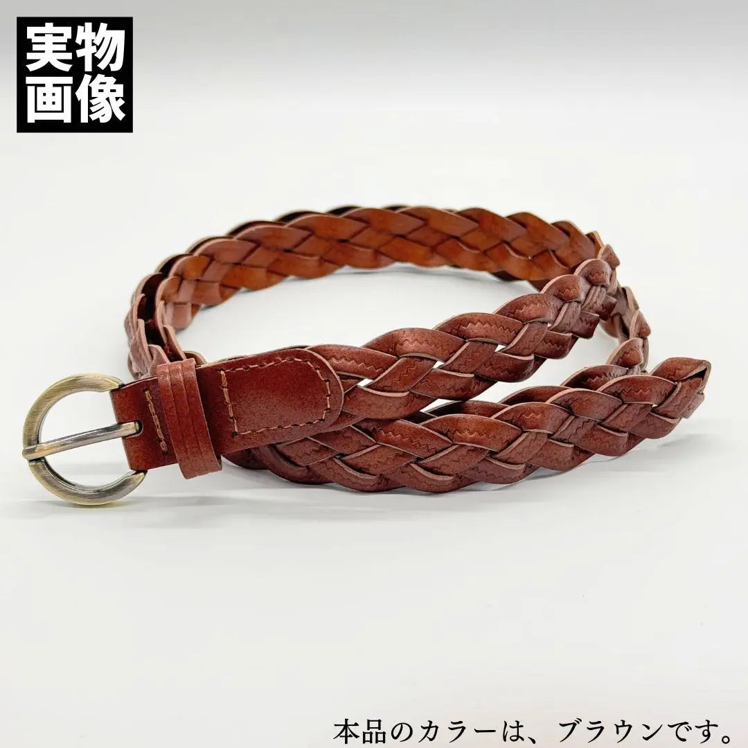 Women's Belt Brown Knitted Belt Genuine Leather Jeans Casual Denim