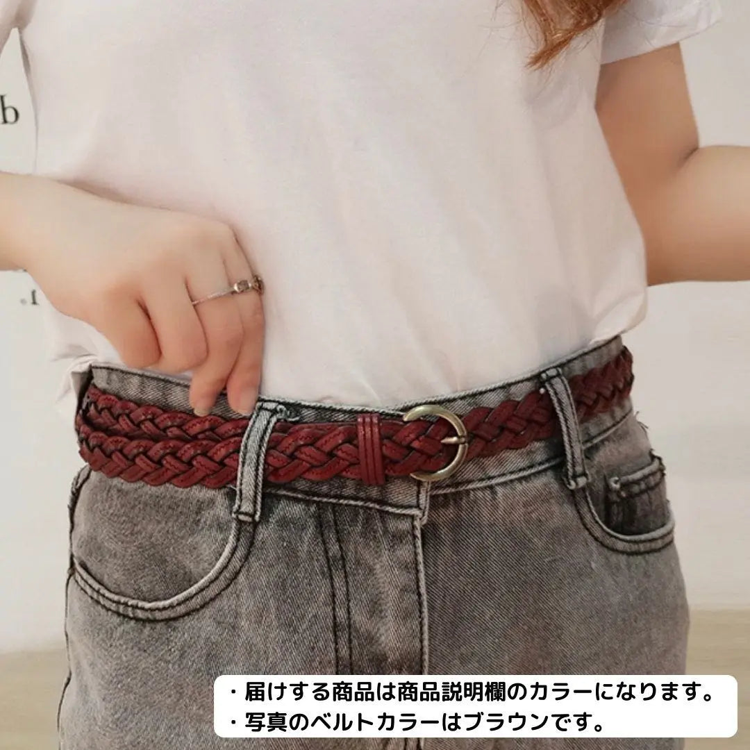 Women's Belt Brown Knitted Belt Genuine Leather Jeans Casual Denim