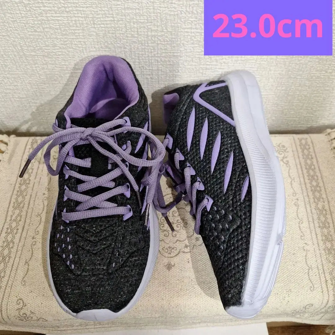 23.0cm Black and Purple Mesh Women's Sneakers