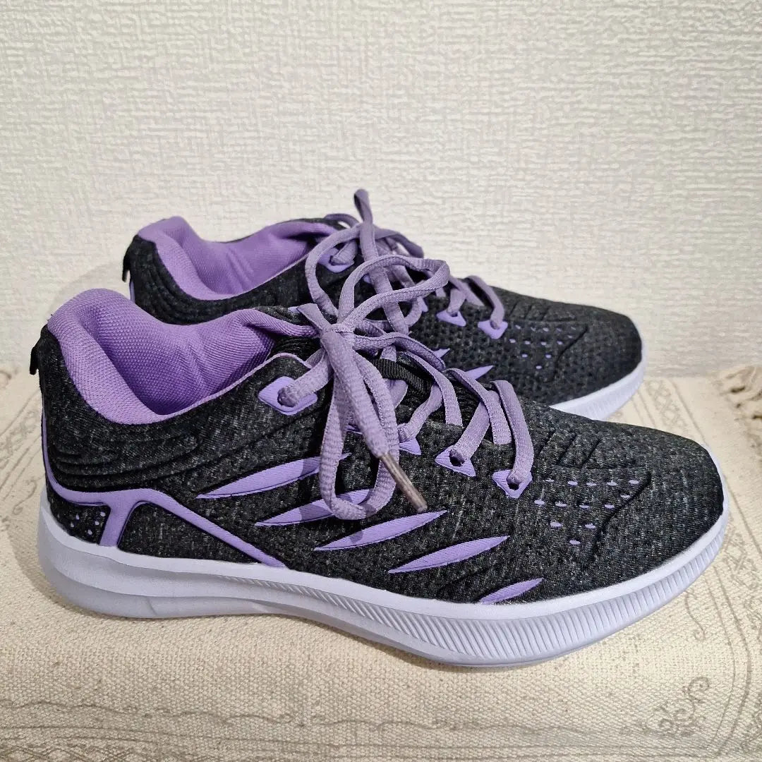 23.0cm Black and Purple Mesh Women's Sneakers