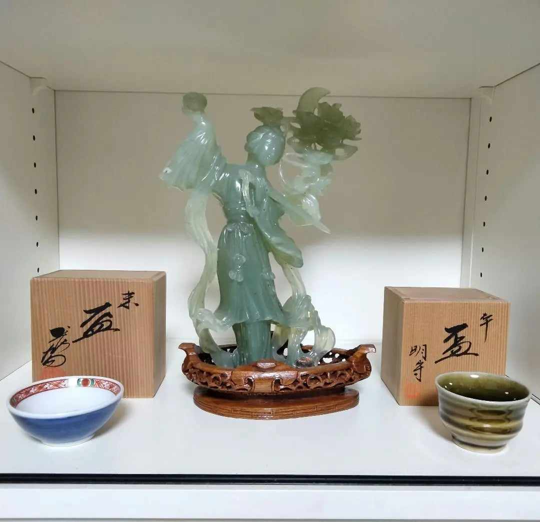 Chinese art, antique art, jade, heavenly masculine, feathered celebrity, standing statue, Hong Kong, ornament, period, lucky charm, Chinese