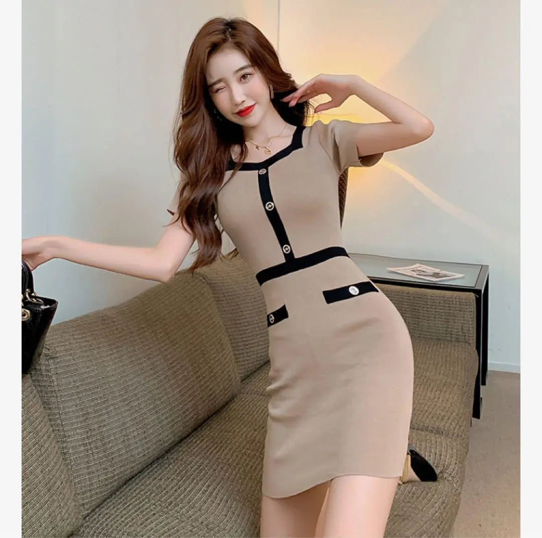 Dress Mini Length Beige Korea Elegant Sexy Beautiful Dress