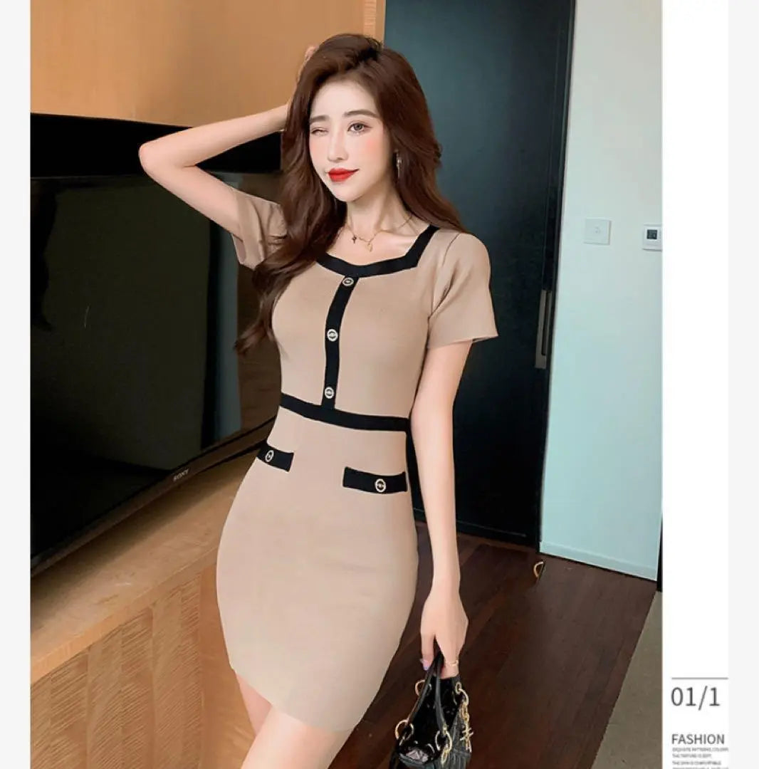 Dress Mini Length Beige Korea Elegant Sexy Beautiful Dress