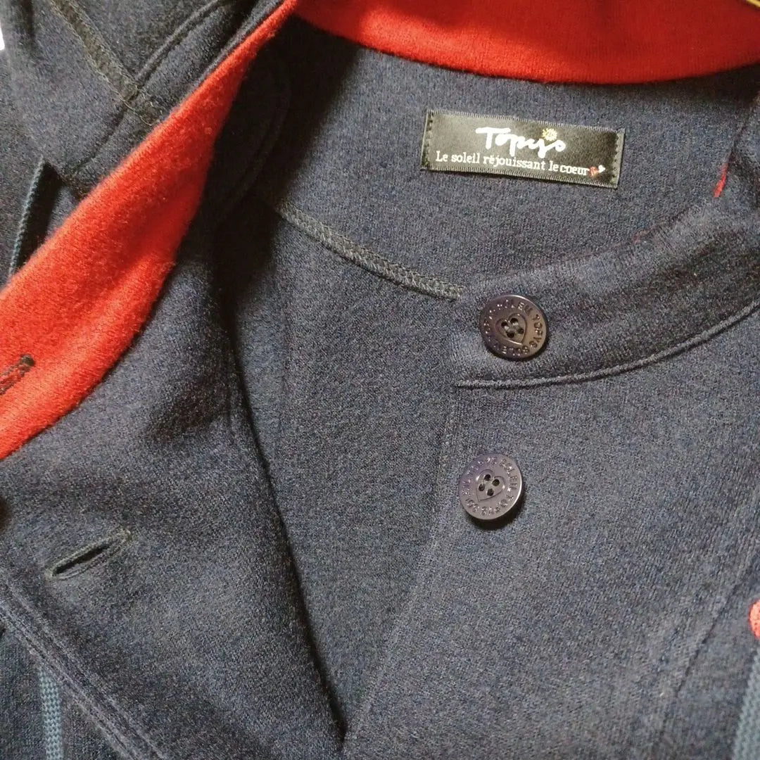 ⑨Topies Atelier Doll Hoodie Logo Embroidered Tops Front Button Navy Red