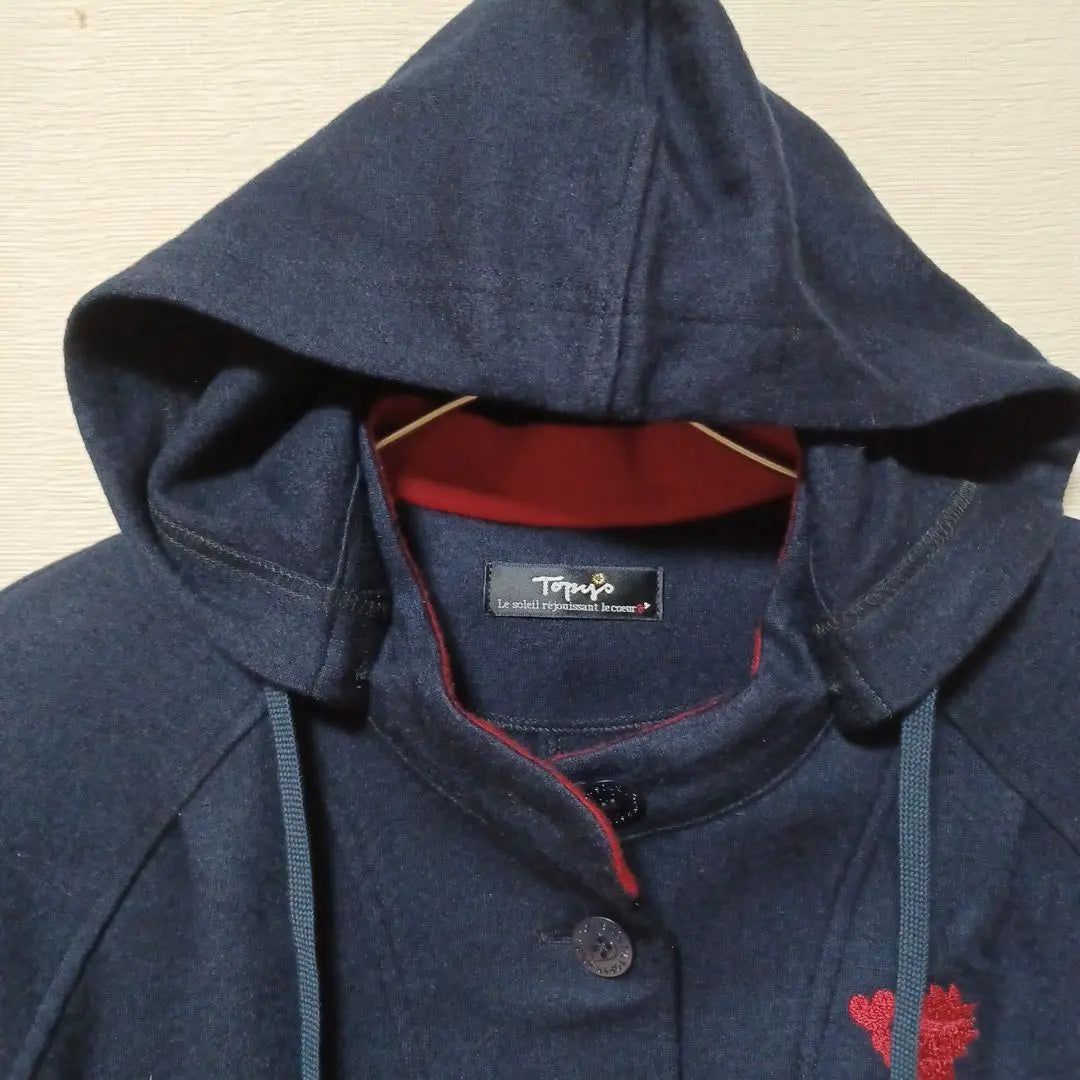 ⑨Topies Atelier Doll Hoodie Logo Embroidered Tops Front Button Navy Red