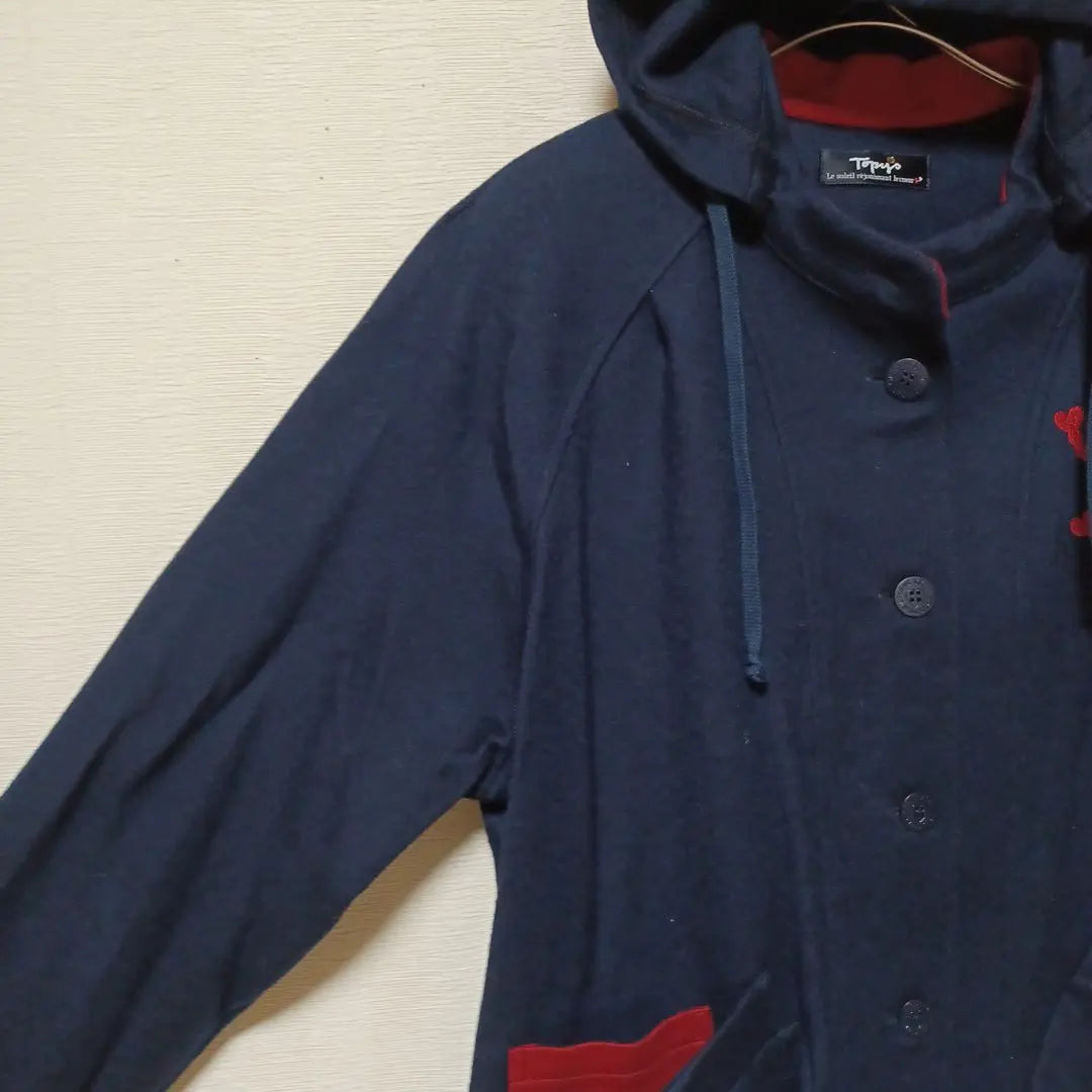 ⑨Topies Atelier Doll Hoodie Logo Embroidered Tops Front Button Navy Red