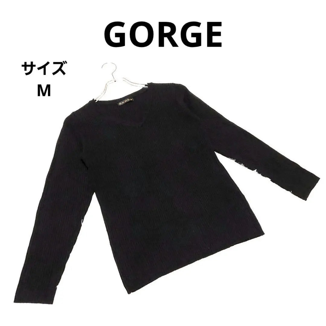 GORGE V-neck Rib Knit M Black Long Sleeve Simple Casual Basic