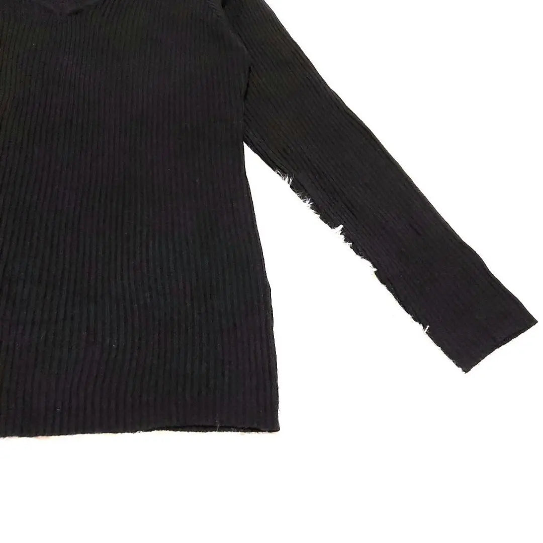 GORGE V-neck Rib Knit M Black Long Sleeve Simple Casual Basic