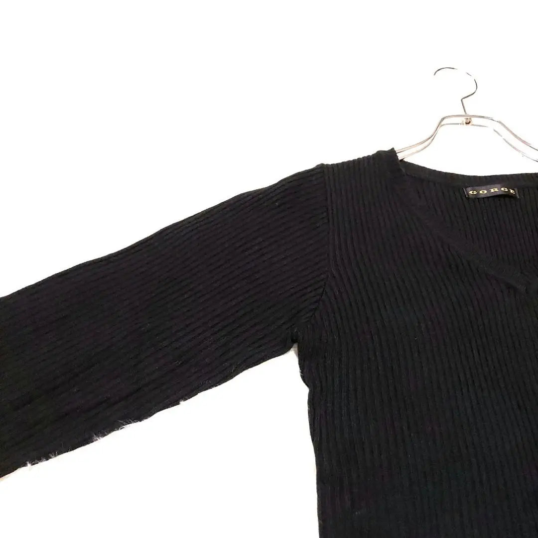 GORGE V-neck Rib Knit M Black Long Sleeve Simple Casual Basic