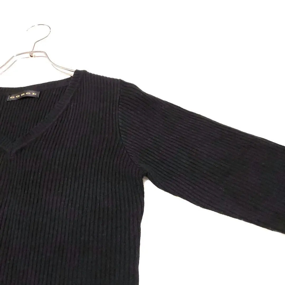 GORGE V-neck Rib Knit M Black Long Sleeve Simple Casual Basic