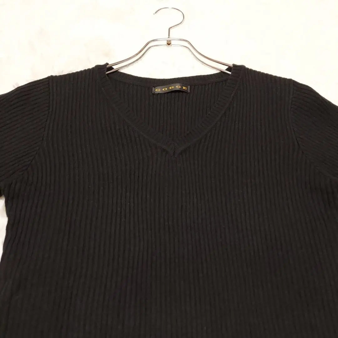 GORGE V-neck Rib Knit M Black Long Sleeve Simple Casual Basic