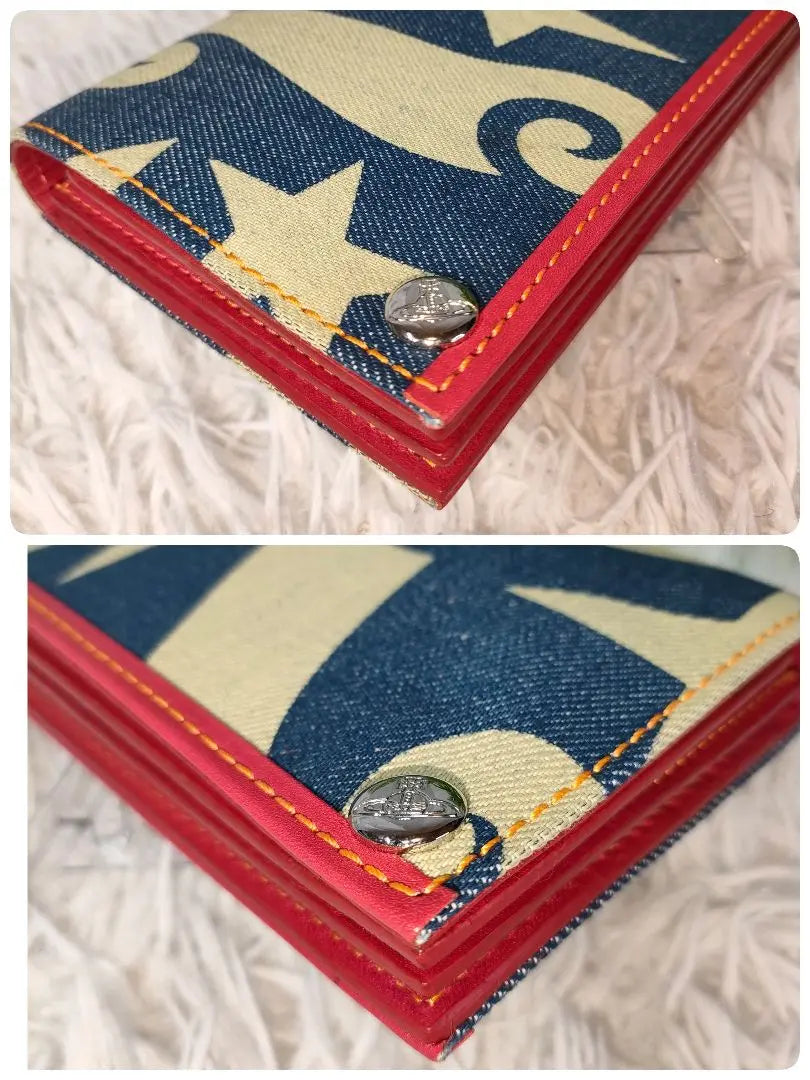 Vivienne Westwood Long Wallet All-over Pattern Orb Leather Denim Red ✨ Extremely Rare