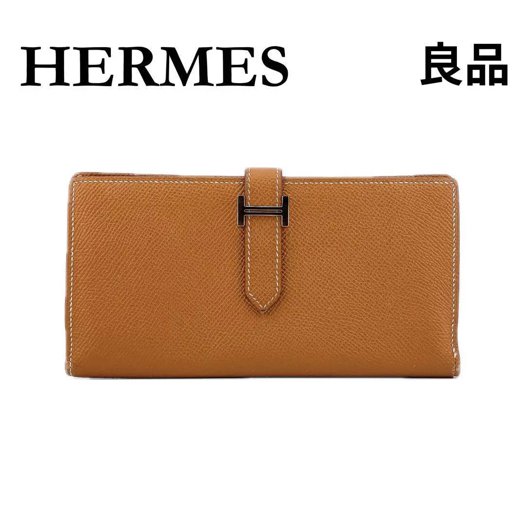 ★Hermes★ Bifold wallet, long wallet, Bean Souffle, Vaud Epson, brown