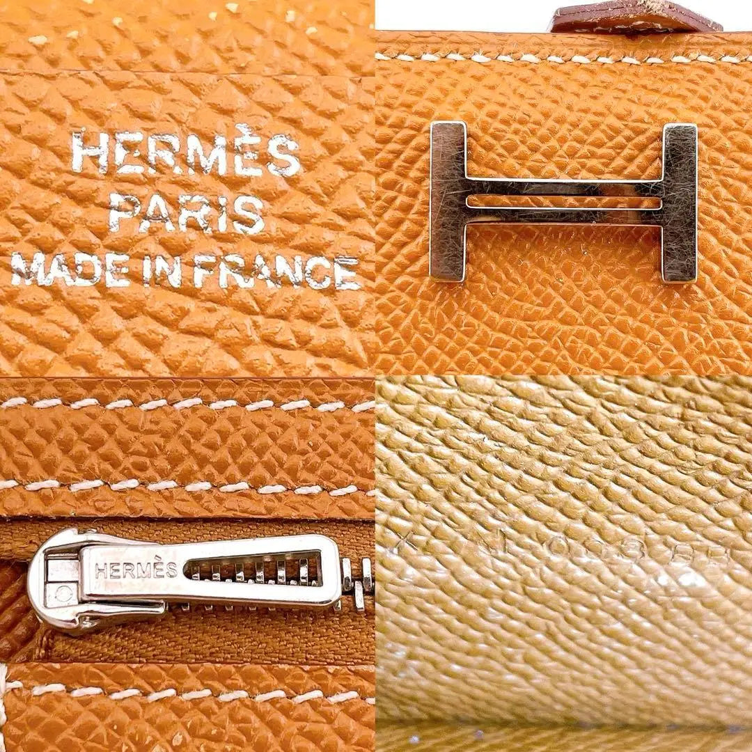 ★Hermes★ Bifold wallet, long wallet, Bean Souffle, Vaud Epson, brown