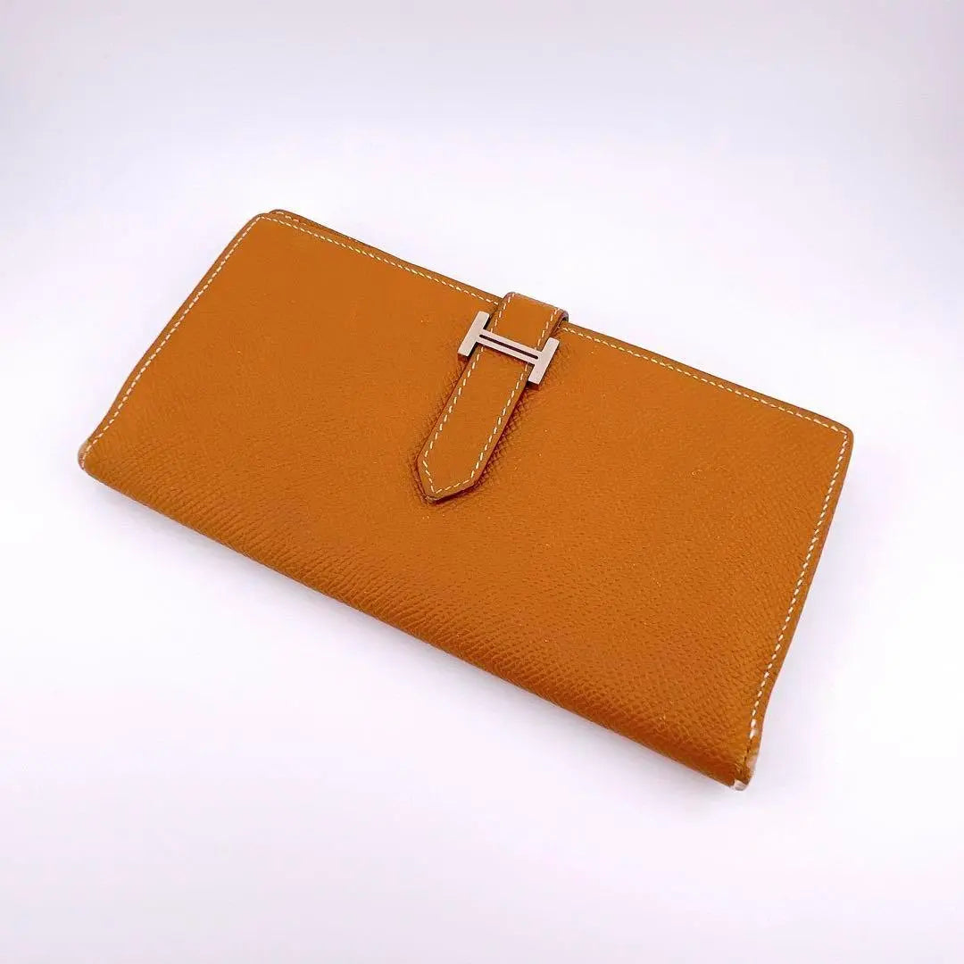 ★Hermes★ Bifold wallet, long wallet, Bean Souffle, Vaud Epson, brown