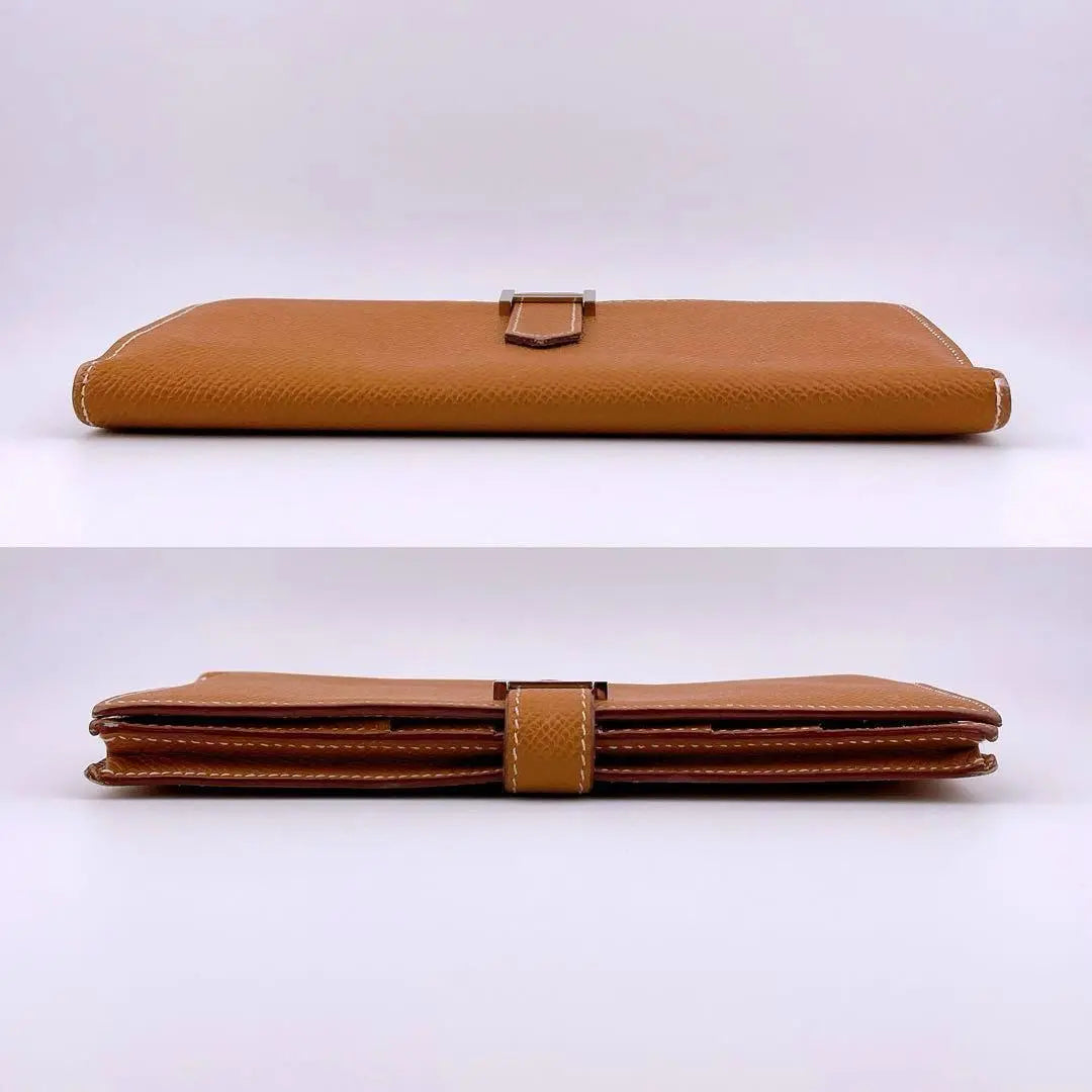 ★Hermes★ Bifold wallet, long wallet, Bean Souffle, Vaud Epson, brown