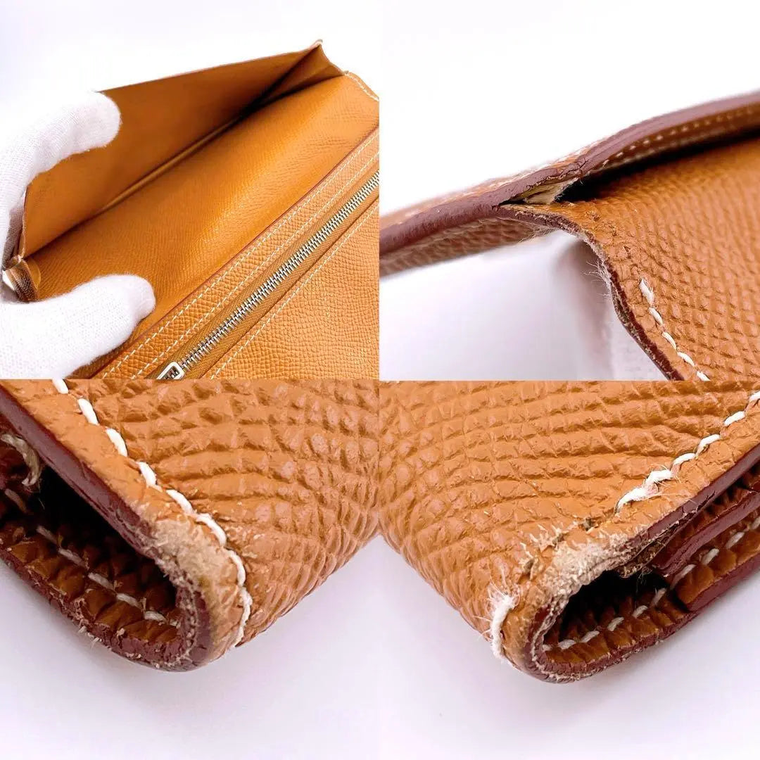 ★Hermes★ Bifold wallet, long wallet, Bean Souffle, Vaud Epson, brown