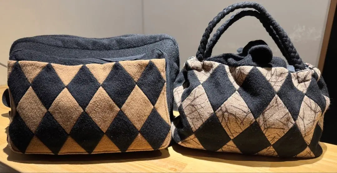 Handmade cashmere fabric - shoulder bag and handbag set