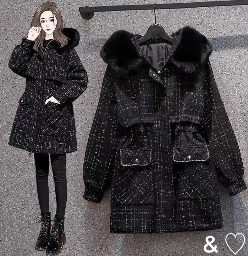 Autumn/Winter outfit ❤️ Women's fur hood tweed jacket coat new